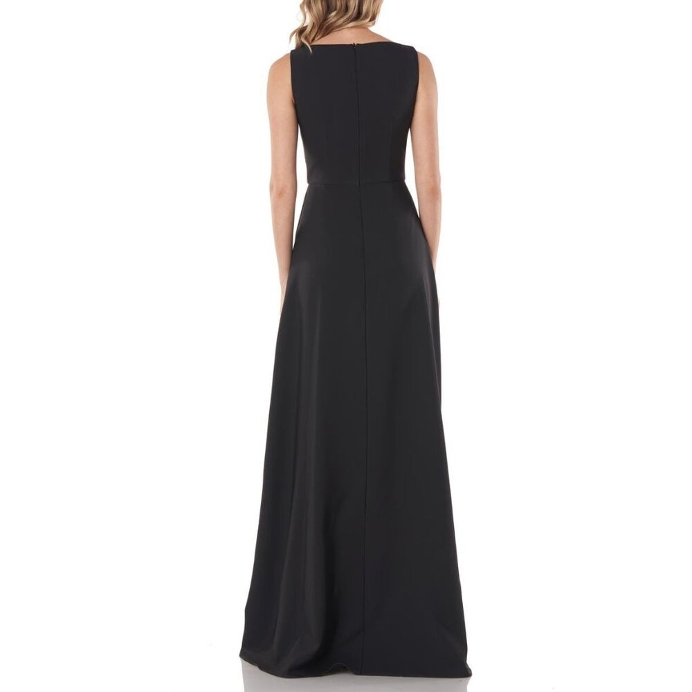 NWT Kay Unger Avery Ashlyn in Black Stretch Crepe Walk Through Maxi Jumpsuit 8 - Picture 4 of 12